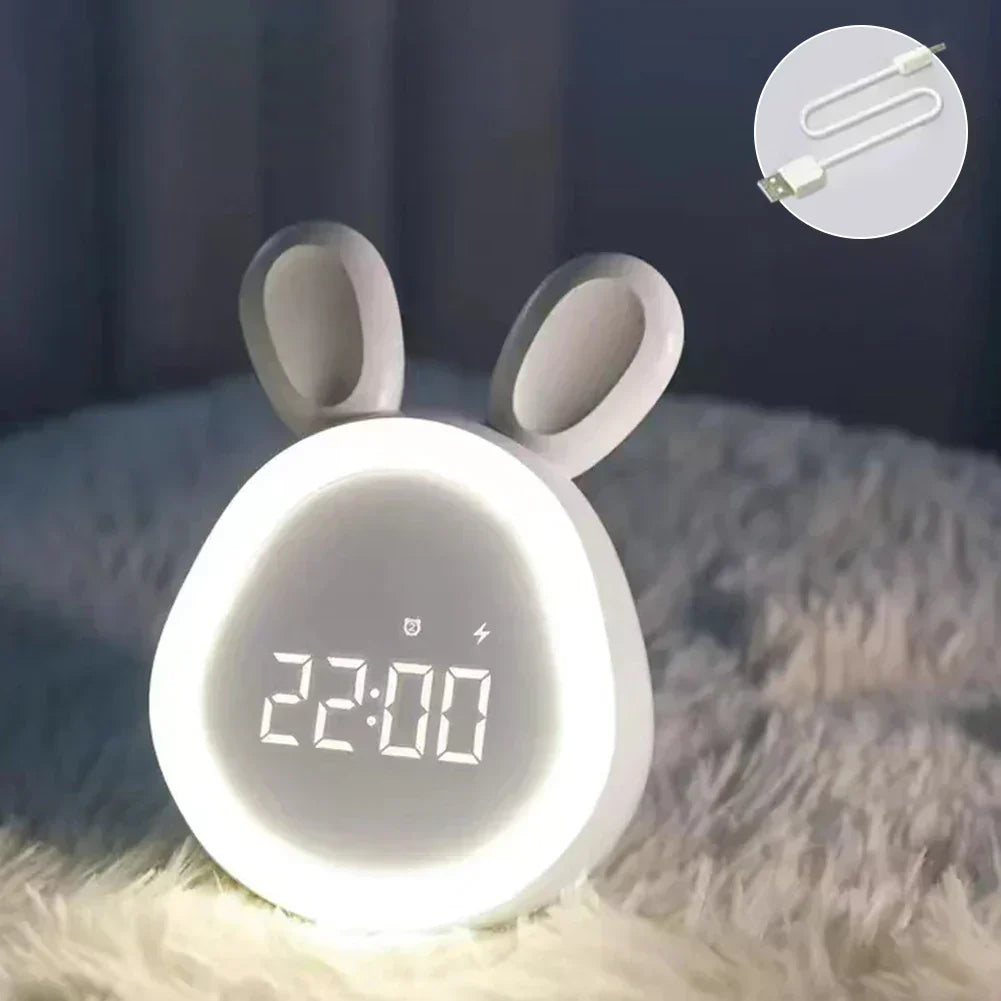 Süßer Kinderwecker mit LED-Anzeige, Nachtlicht und Alarm – Hasenform für Jungen und Mädchen, ideal für Kinderzimmer und sanftes Wecken
