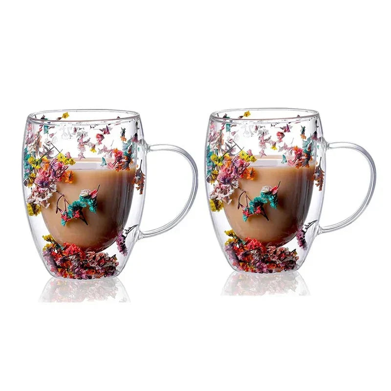 2er Set Doppelt Wandbecher mit Trockenblumen