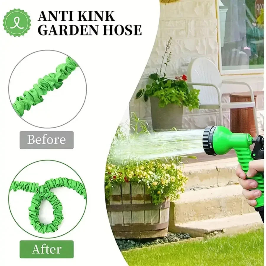 Flexibler Gartenschlauch mit 7-funktionaler Spritzpistole – Verlängert sich bis zum Dreifachen