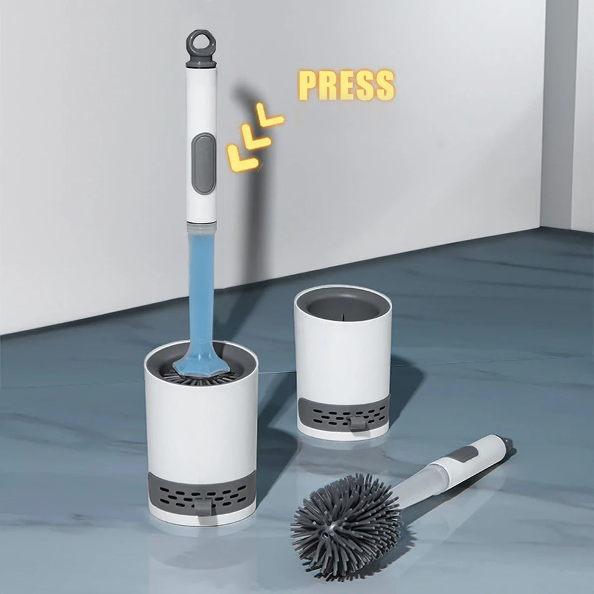 Hygienische Toilettenbürste mit integriertem Seifenspender