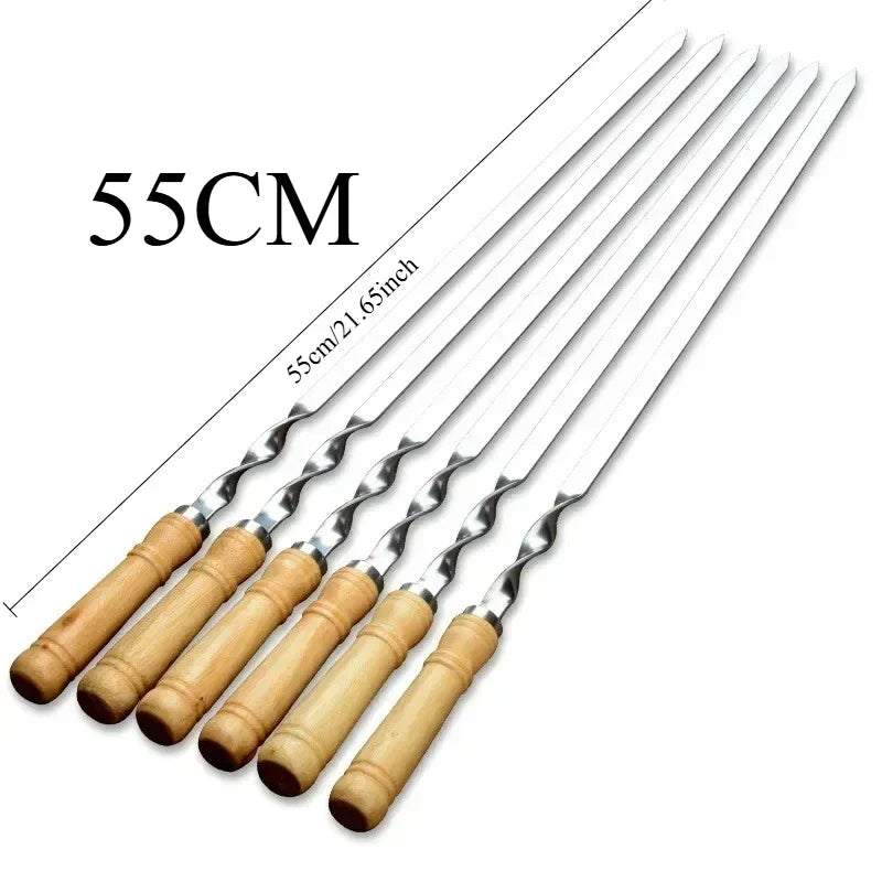 Ultimate Grill Skewers | Long Stainless Steel Skewers with Wooden Handle | Set of 6