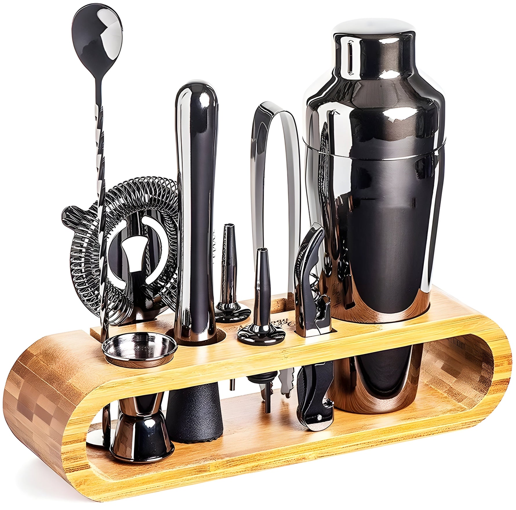 Elegantes Cocktailset mit Bambusständer – 10-teilig
