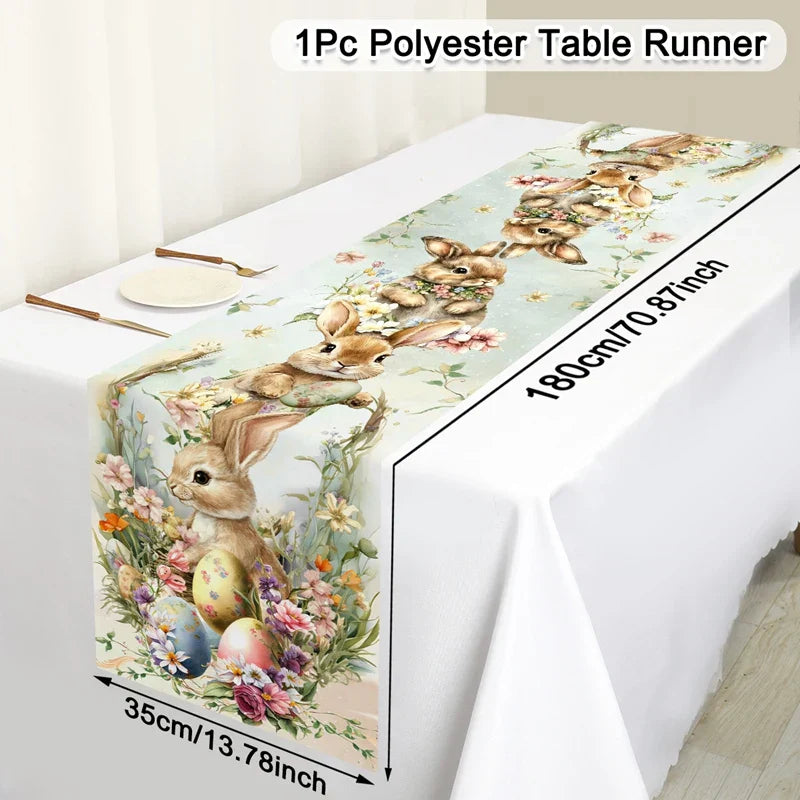 Festive Table Runner for Easter | Charming Bunny and Flower Patterns