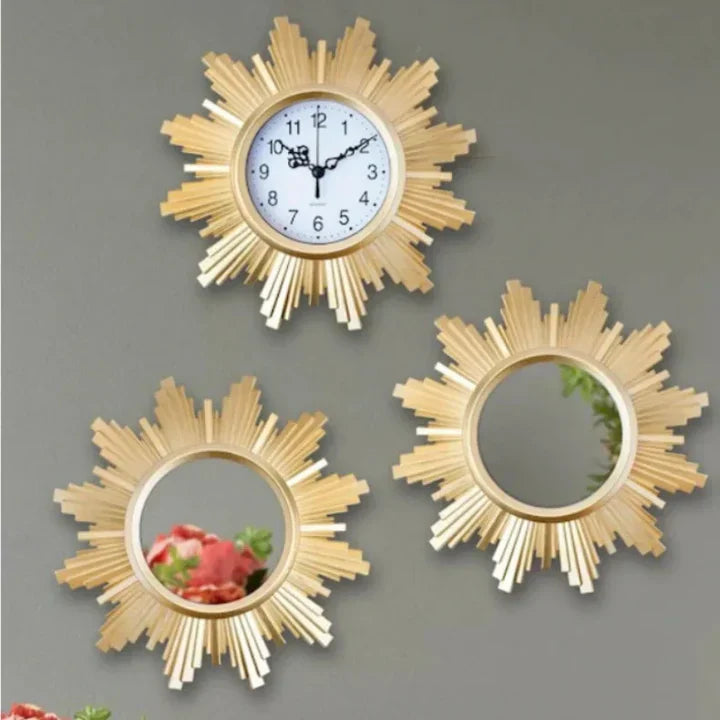 Timeless Wall Clock and Mirror Set – Elegant Design in Antique Gold