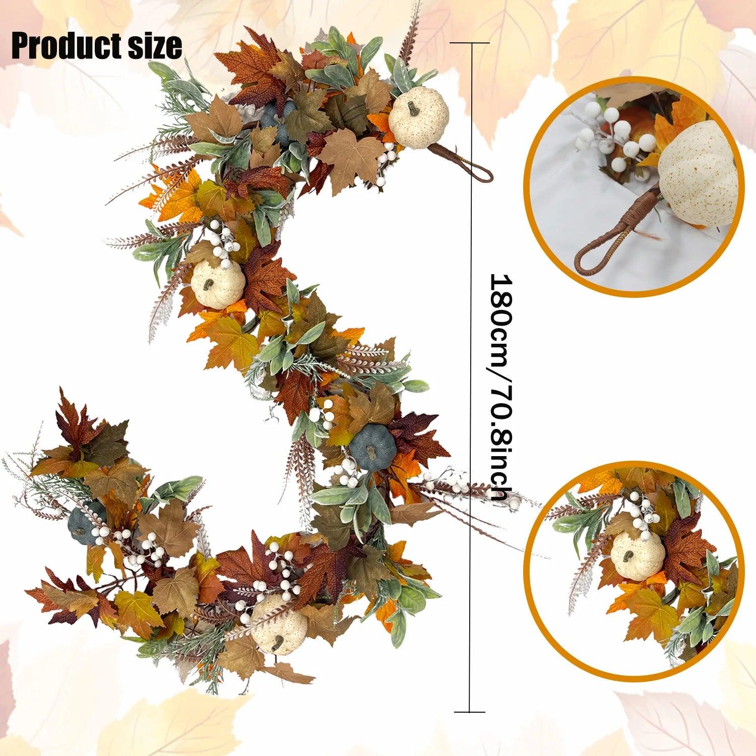 Herbstzauber | Dekorativer Kranz mit Ahornblättern und Kürbissen