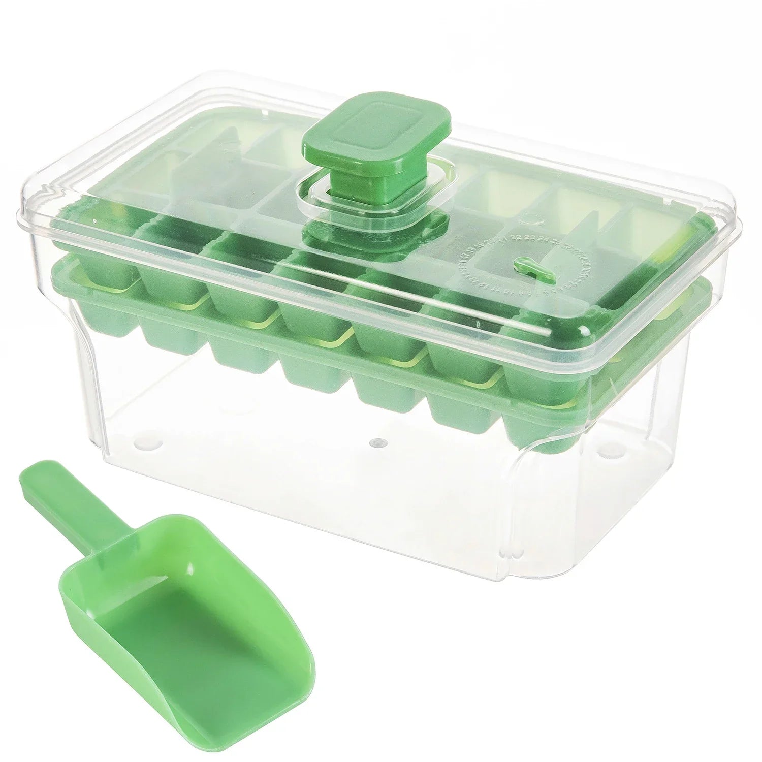 EisGenie Ice Cube Tray with Lid and Container | 68 Cubes | Press Mechanism | BPA-Free