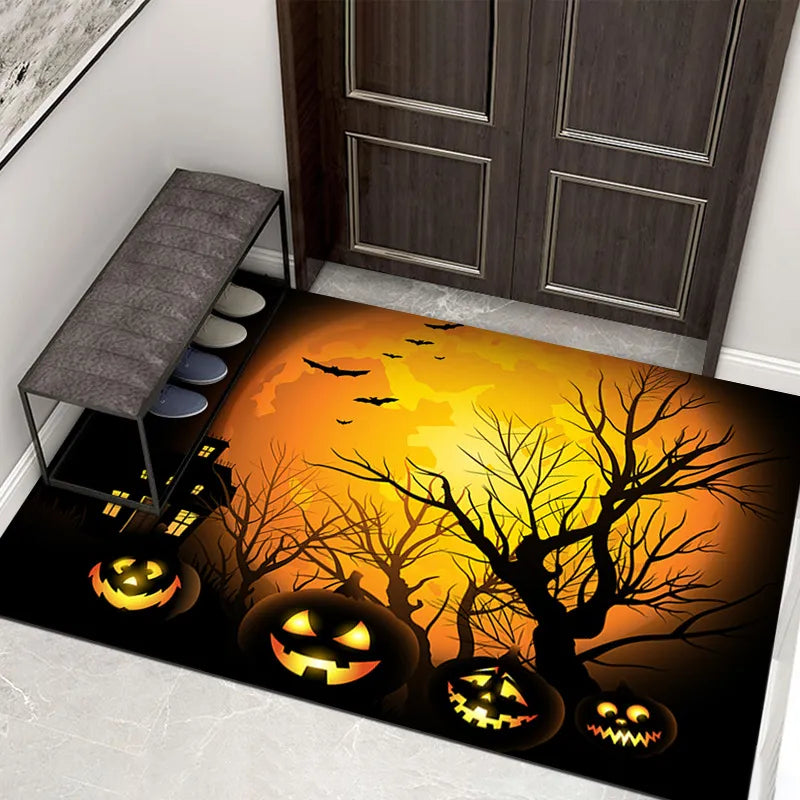 Gruseliger Halloween Fußmatte – Rutschfeste Türmatte mit Kürbis und Geist für den Eingangsbereich