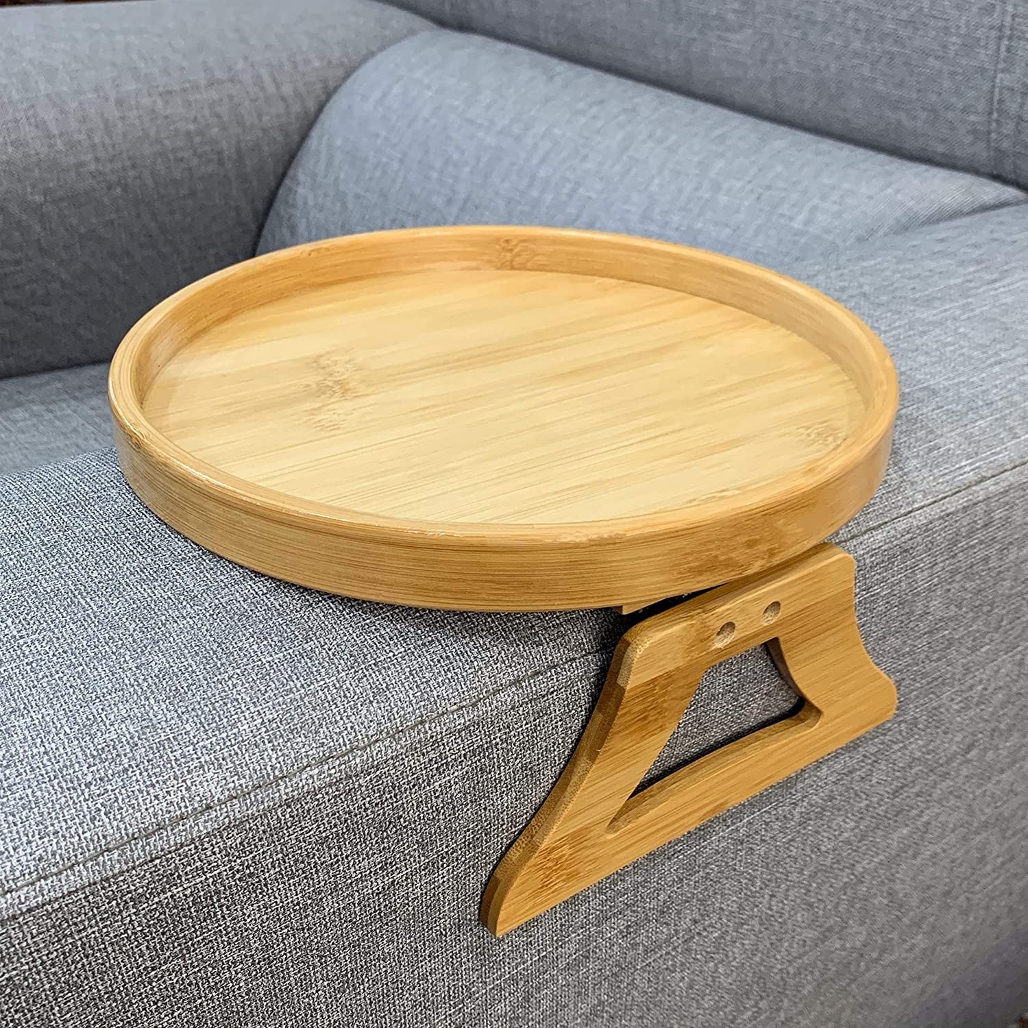 Runder Tablettaufsatz für Sofa-Armlehne aus Bambus