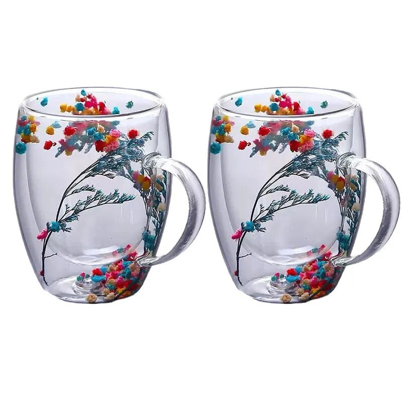 2er Set Doppelt Wandbecher mit Trockenblumen