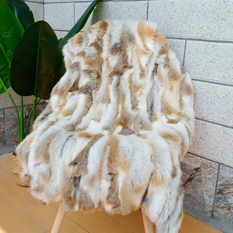 Elegant Natural Rabbit Fur Rug | 100x50 cm