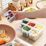 Frische-Behälter für Kühlschrank mit Abfluss und Deckel – 6 Fächer