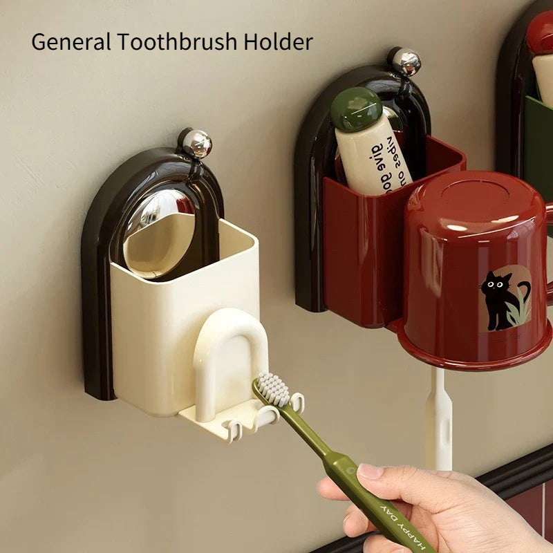 Wandmontierter Zahnbürstenhalter mit Hygienetasse
