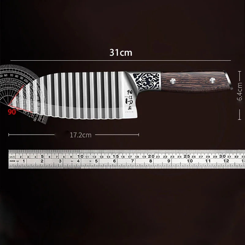 Elegantes Küchenmesser mit Holzgriff und Rillen-Design