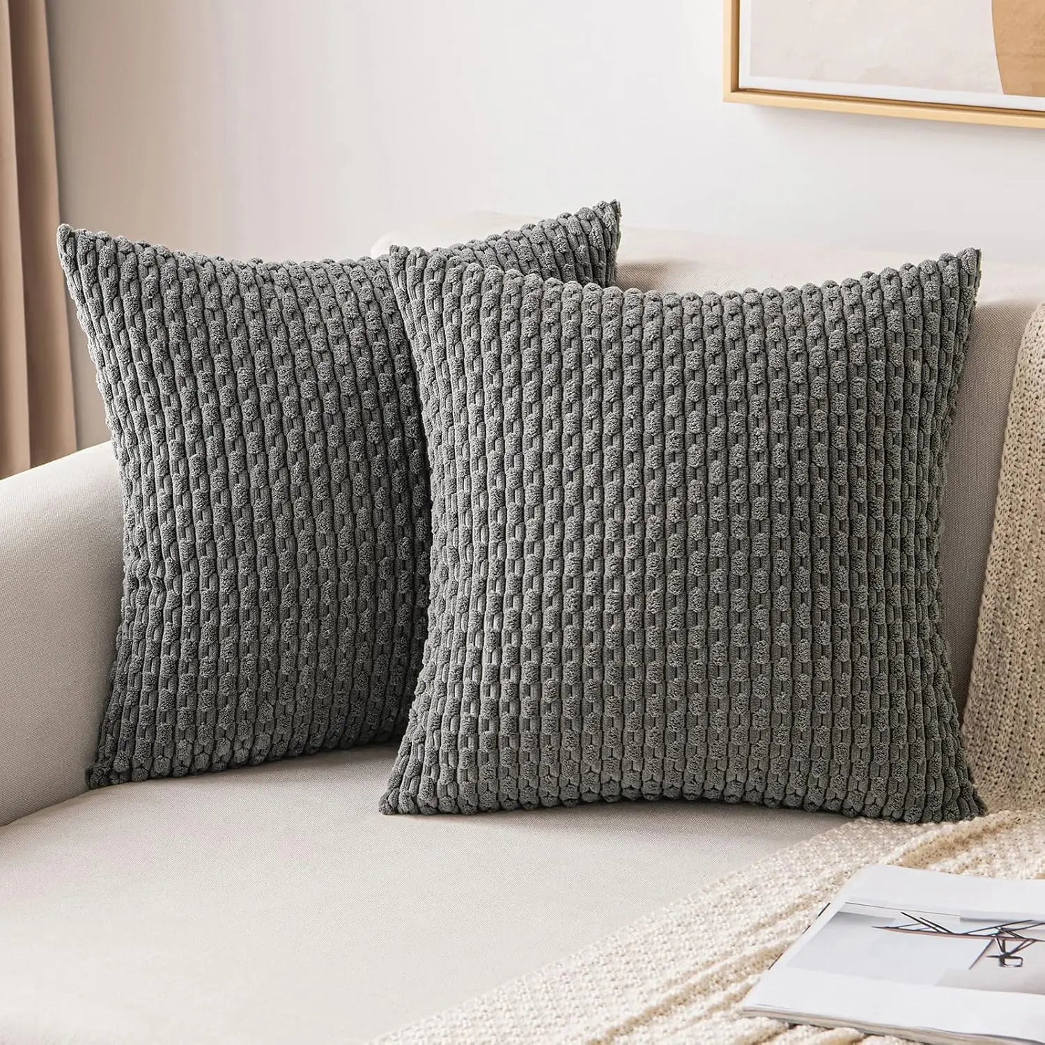 Boho Ripp-Cord-Kissenbezug – Stilvolle gestreifte Dekokissenhülle für Sofa oder Bett