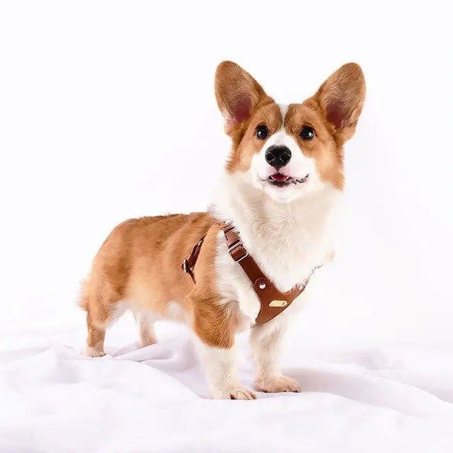Verstellbares Hundegeschirr aus Leder mit individueller Gravur