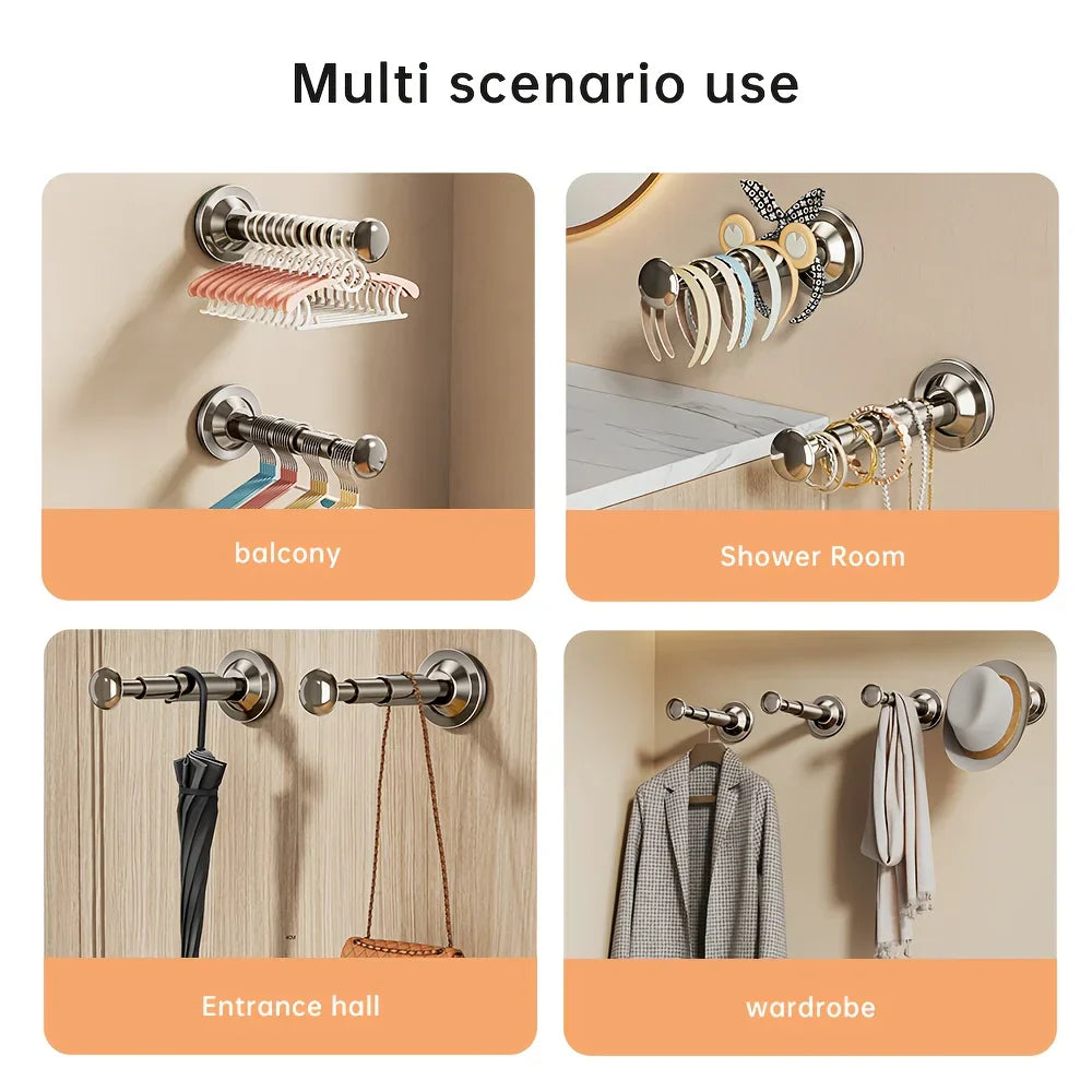 FlexoHalter | Telescopic Clothes Hanger with Suction Cup | No Drilling Required | Ideal for Bathroom, Hallway & Balcony