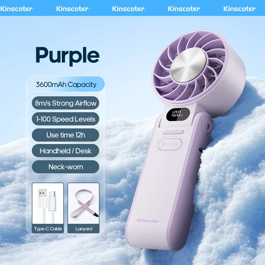 FrostWind Mini Fan | Customizable Cooling with 100 Settings | 3600 mAh Battery | Portable & Ice-Cooling