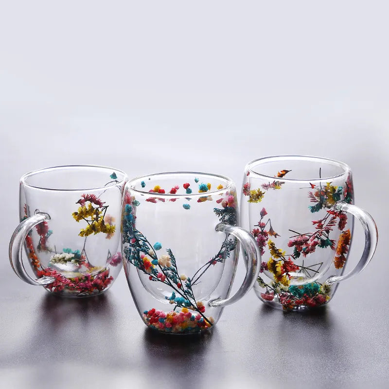 2er Set Doppelt Wandbecher mit Trockenblumen