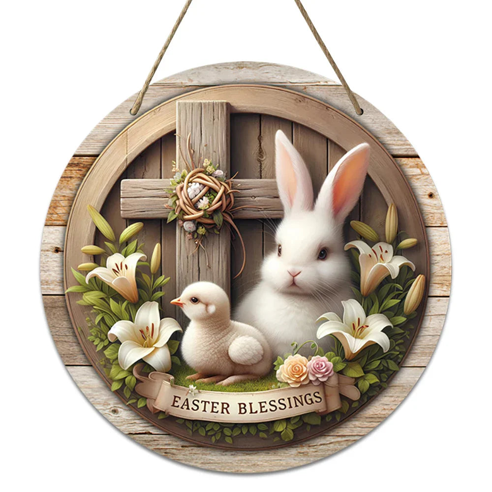 Spring Awakening – Charming Wooden Bunny Sign for Your Door