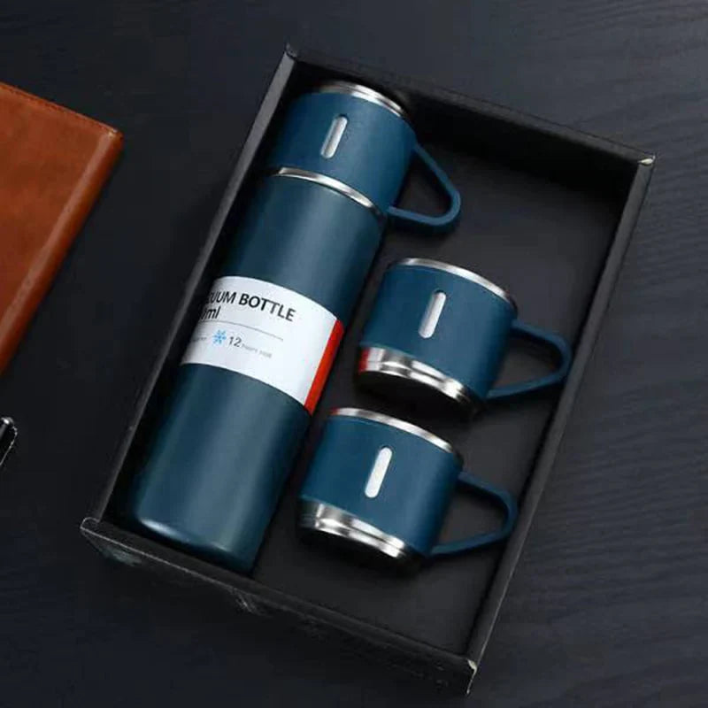 Isolierflasche im Geschenkeset mit 3 Tassen – 500 ml für heiße und kalte Getränke