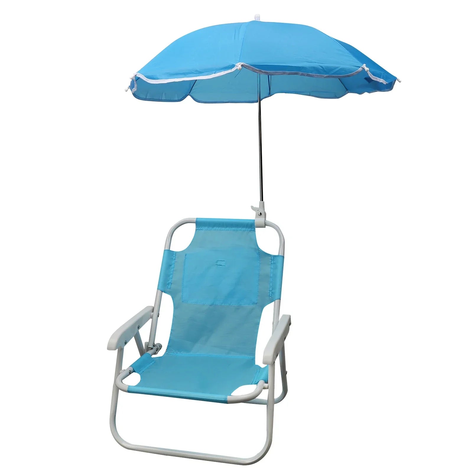 Foldable children's beach chair with integrated sunshade