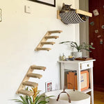 Wandmontierte Katzen-Kletterleiter aus Holz mit Sisal