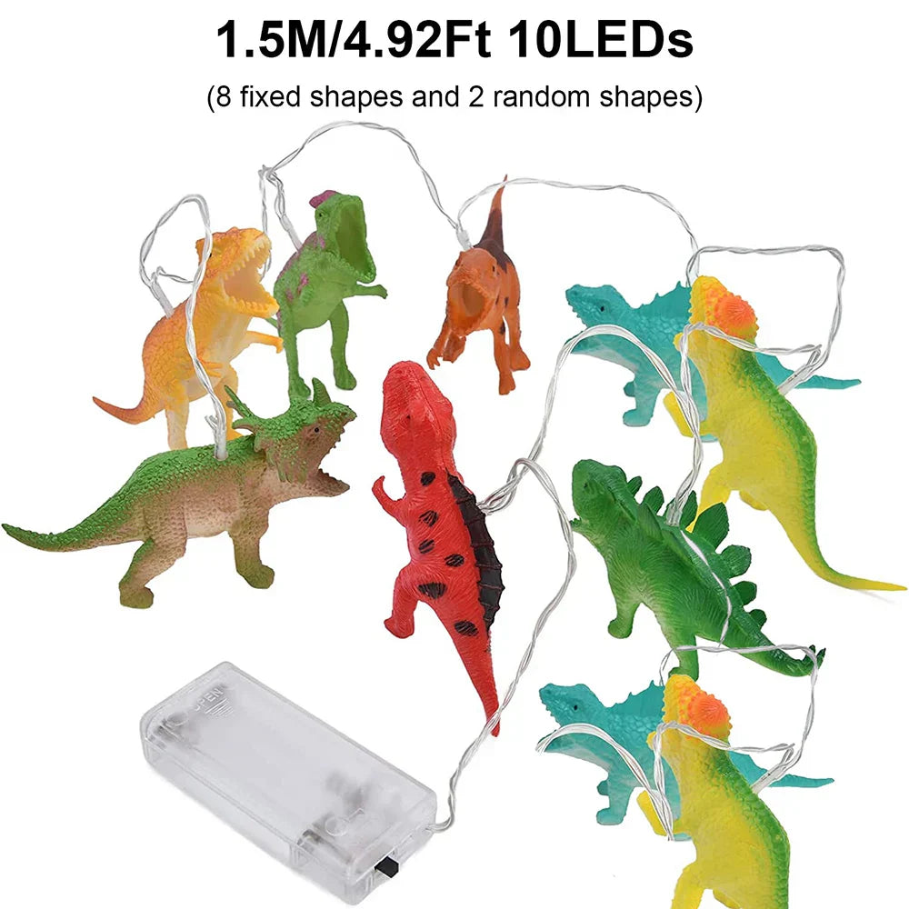DinoLights | LED Dinosaur String Lights for Kids | Warm White | 1.5 m / 3 m Battery Operated