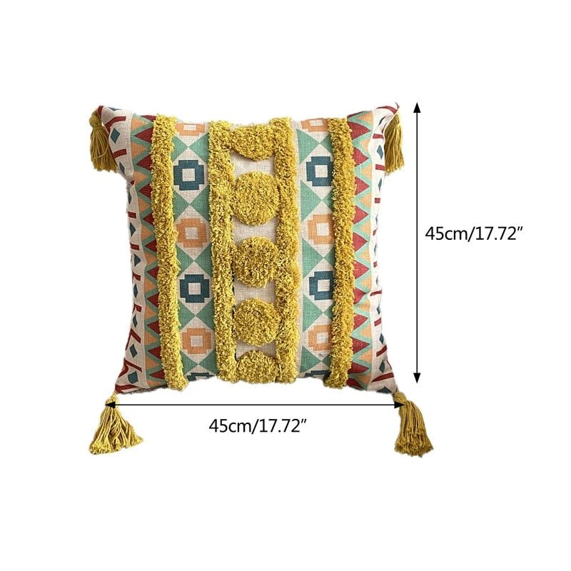Boho-inspirierter Wurfkissenbezug mit Quasten