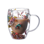 Eleganter Isolierglasbecher mit Trockenblumen-Dekor