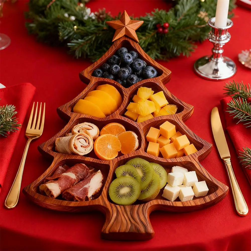 Festive Wooden Serving Tray with Practical Compartments | Set of 2