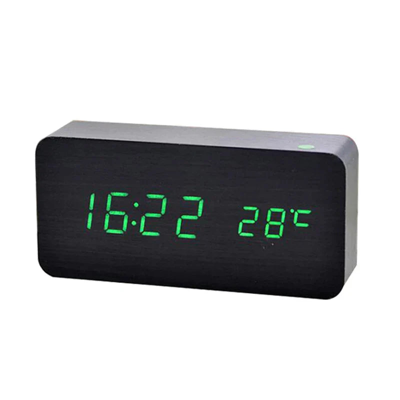 Digitaler Holzwecker mit Temperaturanzeige, Alarmfunktion und modernem Design – Ideal für Schlafzimmer oder Büro, energieeffizient und stilvoll