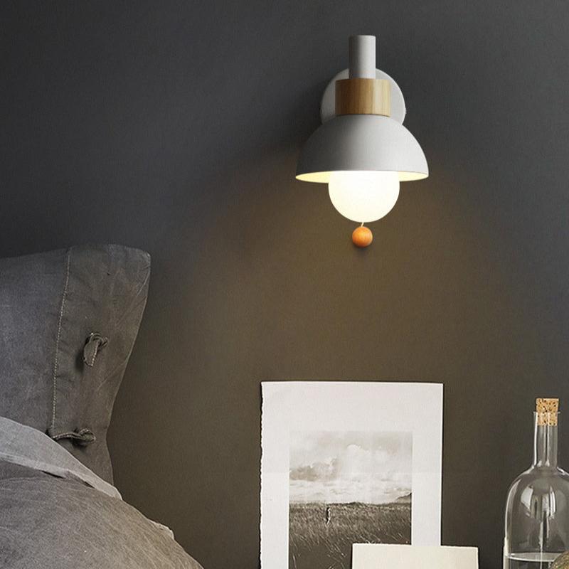 Playful Wall Lamp in Pastel Colors – Wooden Base & Iron Lampshade