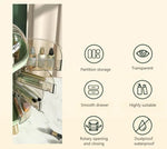 Luxuriöser transparenter Schminkorganisator mit Schiebetüren und Schubladen