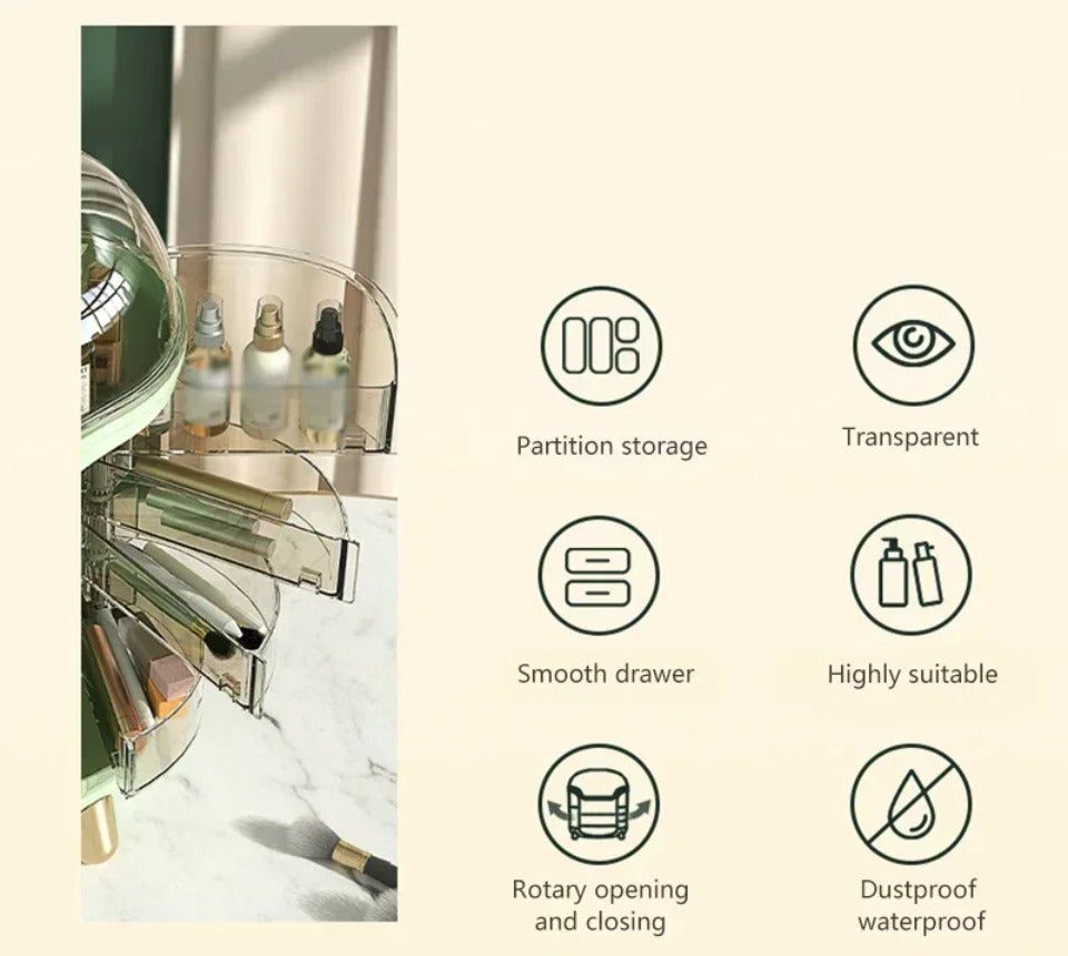 Luxuriöser transparenter Schminkorganisator mit Schiebetüren und Schubladen
