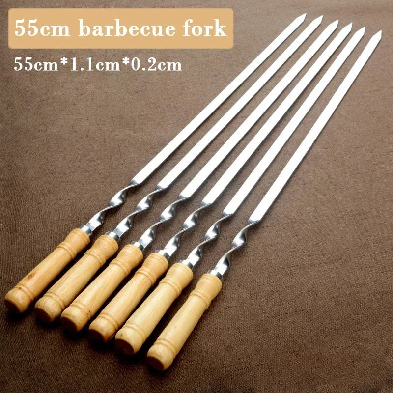 Ultimate Grill Skewers | Long Stainless Steel Skewers with Wooden Handle | Set of 6