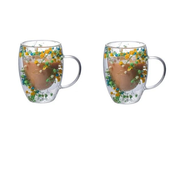 2er Set Doppelt Wandbecher mit Trockenblumen