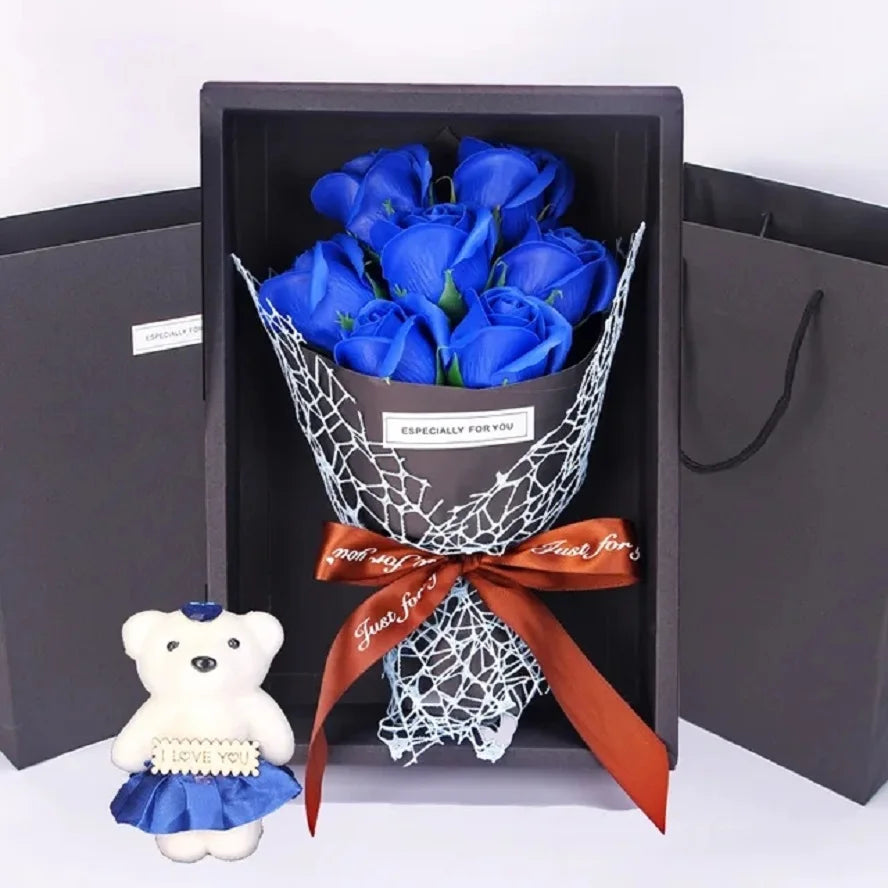Geschenkbox mit 7 Seifenrosen im Blumenstrauß-Design