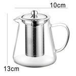 Elegant teapot made of heat-resistant glass with a stainless steel filter
