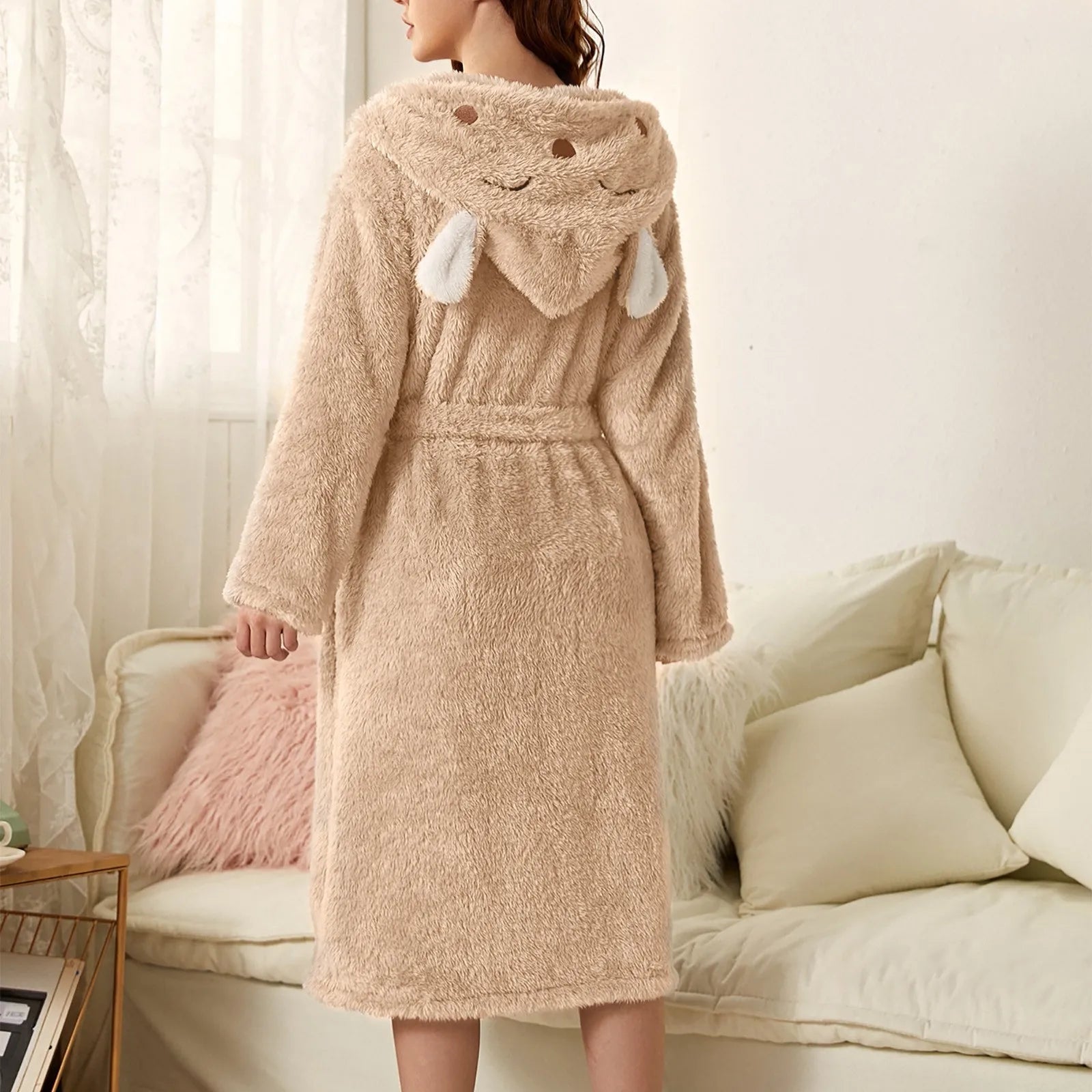 Cuddly flannel bathrobe with bunny ears | Warm & easy-care