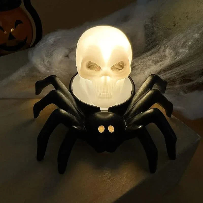 Gespenstische LED Schädel- und Spinnenlampe für Halloween