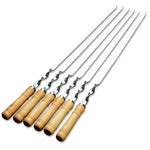 Ultimate Grill Skewers | Long Stainless Steel Skewers with Wooden Handle | Set of 6