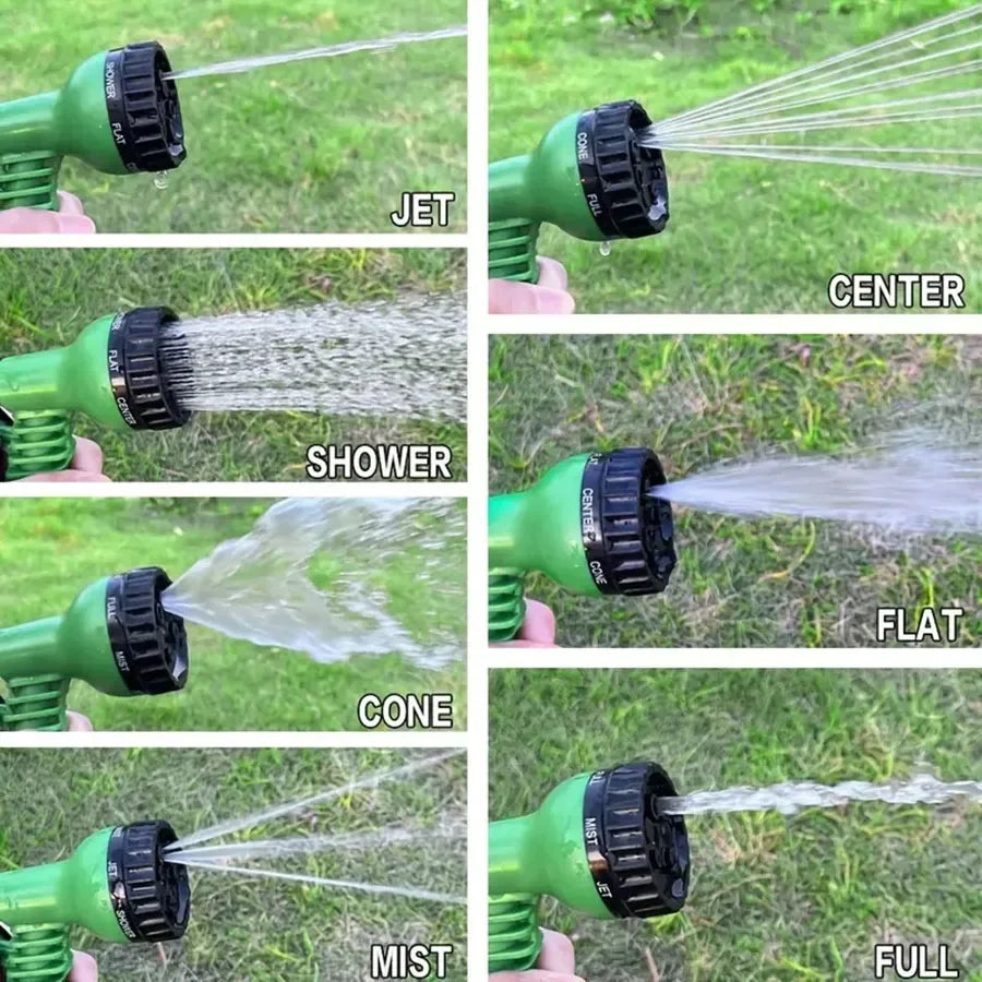 Flexibler Gartenschlauch mit 7-funktionaler Spritzpistole – Verlängert sich bis zum Dreifachen