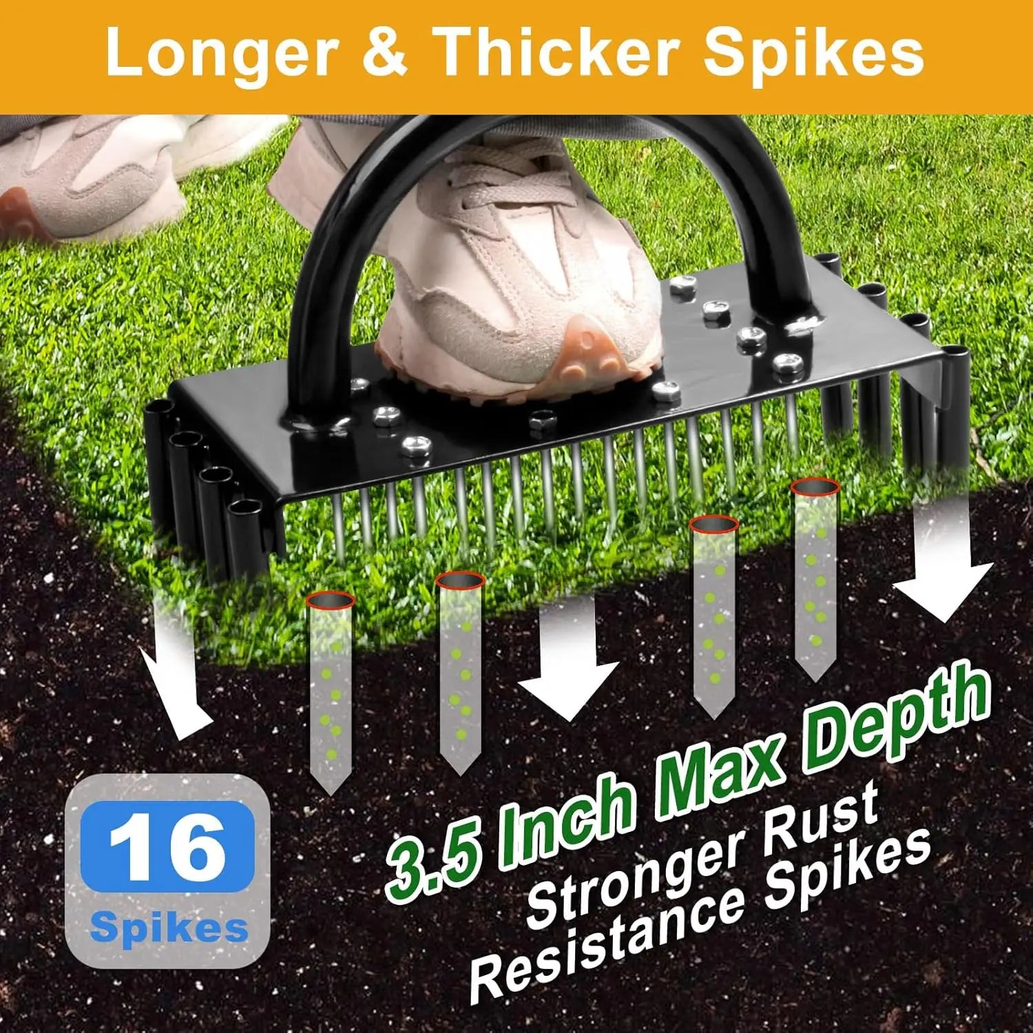 Lawn Aerator Pro | Manual Lawn Aeration with Steel Spikes | 16 Spikes & 8 Hollow Corers | For a Flourishing Garden