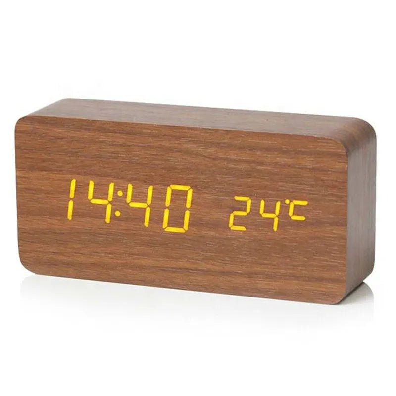 Digitaler Holzwecker mit Temperaturanzeige, Alarmfunktion und modernem Design – Ideal für Schlafzimmer oder Büro, energieeffizient und stilvoll