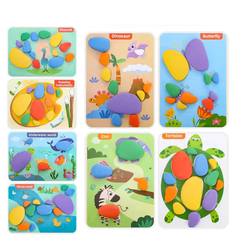 Set aus Puzzle und Rätsel mit Farben und Formen im Montessori-Stil