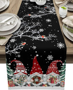 Weihnachtlicher Tischläufer mit Schneemann- und Schneeflocken-Muster – Eleganter Leinenläufer