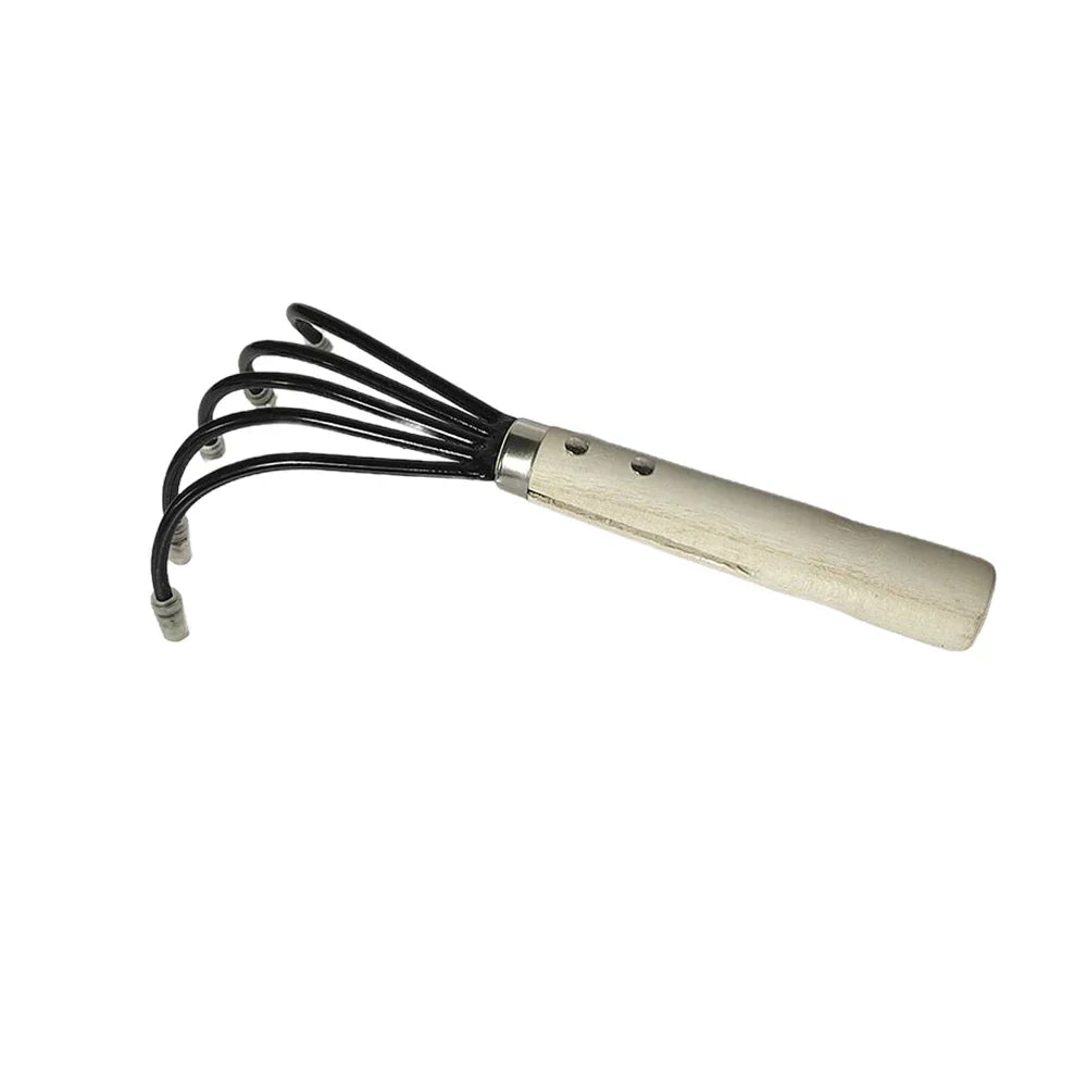 Efficient Garden Rake with 5 Tines | Compact Mini Hoe | High-Quality Steel | Ergonomic Handle | 38 × 21 × 8.5 cm
