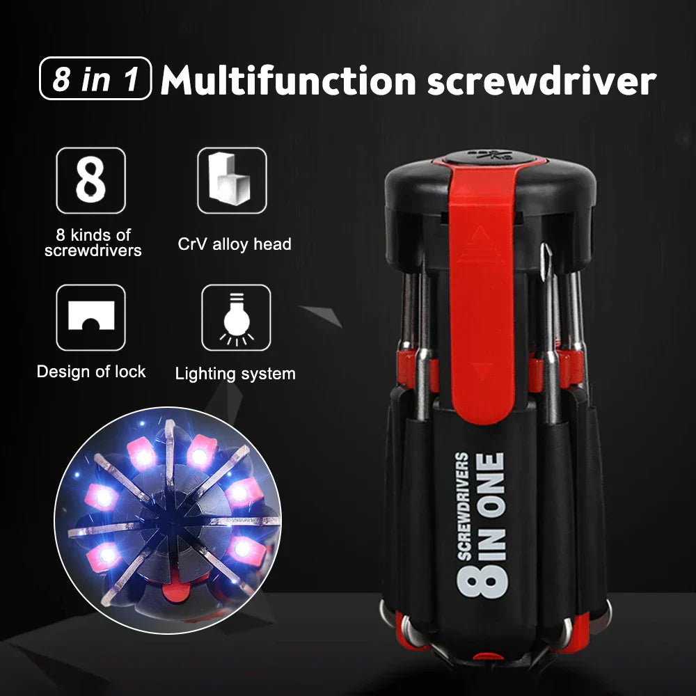 8-in-1 LED Mehrzweck-Schraubendreher mit Helligkeitsregler