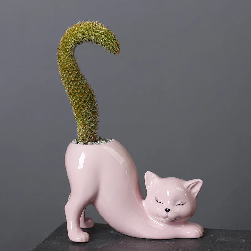 Niedlicher Katzenblumentopf - Glasiertes Porzellan-Sukkulententöpfe