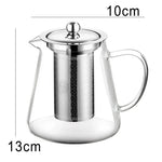 Elegant teapot made of heat-resistant glass with a stainless steel filter